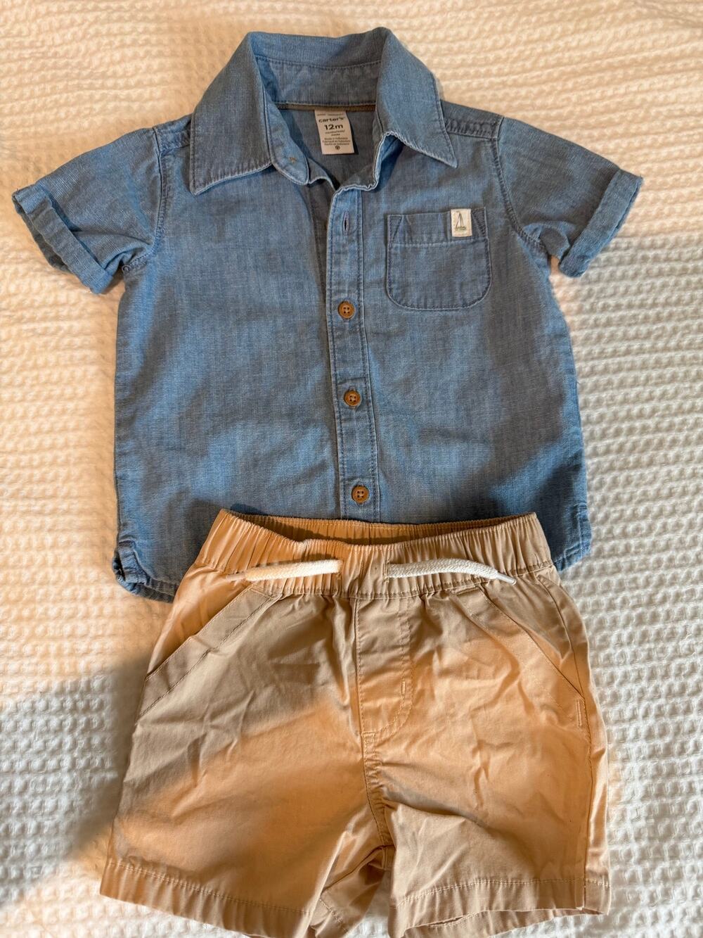 Carter's Baby Boy 12M Chambray Shirt Khaki Pants 2 Piece Outfit